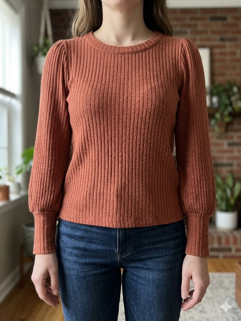 Madewell Ribbed Crewneck Sweater in Rust